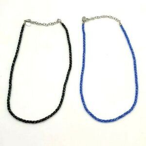 Lot of 2 NOLAN MILLER GLASS TWISTED SEED GLASS BEAD 19" NECKLACES BLUE BLACK